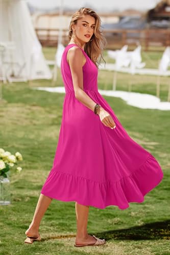 STYLEWORD Women's 2026 Casual Summer Tank Dress Crewneck High Waist Beach Sundress Midi Dresses with Pockets(Hot Pink,XXL) — view 5