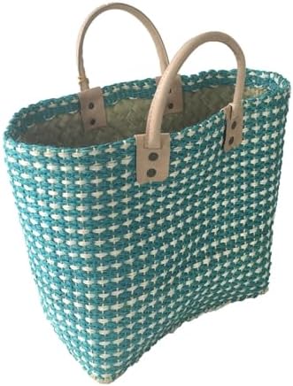 MAR Y SOL Hadley Tote Handwoven Raffia Bag with Leather Handles & Pom Pom Fruit Charm, Full Size or Mini in Multiple Colors