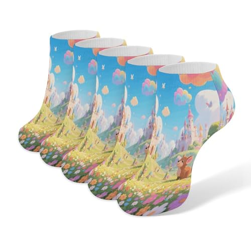 VstaDank Cartoon Fairyland Ankle Socks 5 Pairs Fashion Invisible Low Cut Sock for Adult Casual Short Sock Soft Cozy No Show Socks