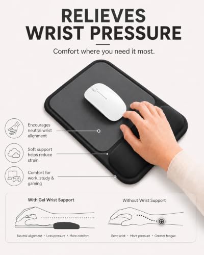 Giecy Tapis de Souris Ergonomique avec Repose-Poignet Creusé, Gel, Design Anti-Pression, Base Antidérapante, Confort Amélioré Bureau & Gaming(Noir) – vue 5