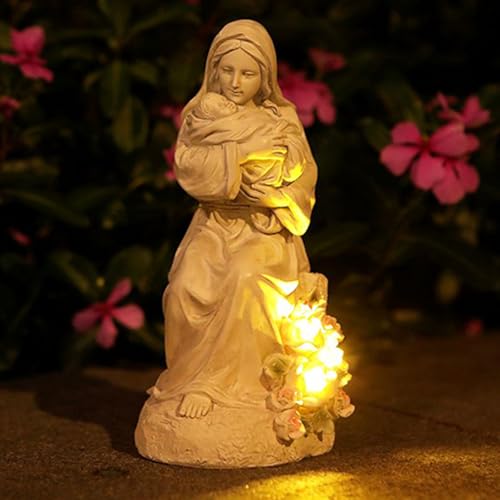 Figurine mère tenant fils : sculpture bureau familial avec ornement LED de chevet