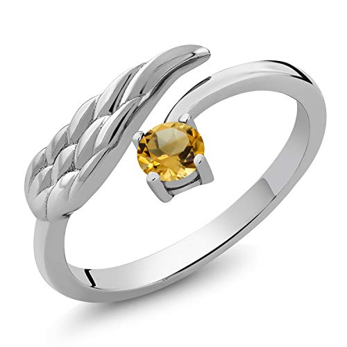 Gem Stone King Gemstone Birthstone Angel Wing Ring For Women | 925 Sterling Silver | Round 4MM | Wedding Engagement Anniversary Promise Ring | Available In Size 5, 6, 7, 8, 9