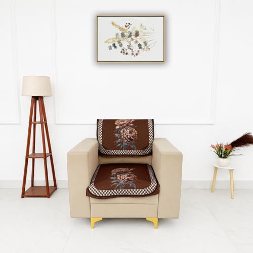 Image of Homerz 'Brooklyn Series' Premium Sofa Cover | Quilted Floral Design | Non-Slip Washable Sofa Protector | Soft Anti Slip Fabric (Ny Mustard, 1 Seater, Seat Cover with Backrest)