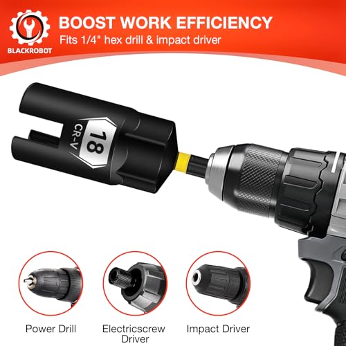 BLACKROBOT Wing Nut Driver Set 4PCS, Power Wing Nut Socket Bit with 1/4" Hex Shank, CR-V Steel, Color-Coded (9mm 12mm 15mm 18mm) for Wing Nut, Eye Bolt, Screw Hook, Wire Twisting — view 6