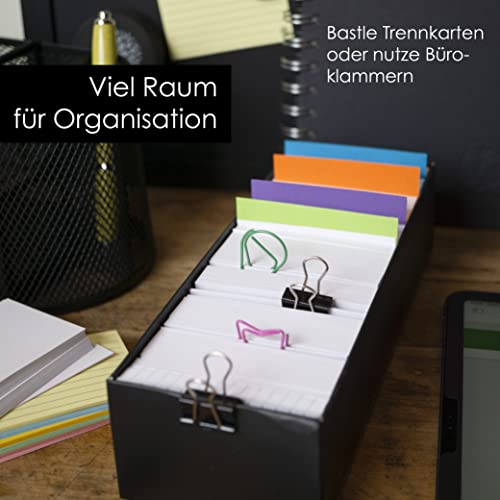 OfficeTree 1000x Karteikarten A8 Box - Liniert, Kariert, Blanco und Bunt - Lernkarten mit Karteikarten Box - Vokabelkarten für Vokabeln lernen Formeln und Notizen - Karteikartenbox