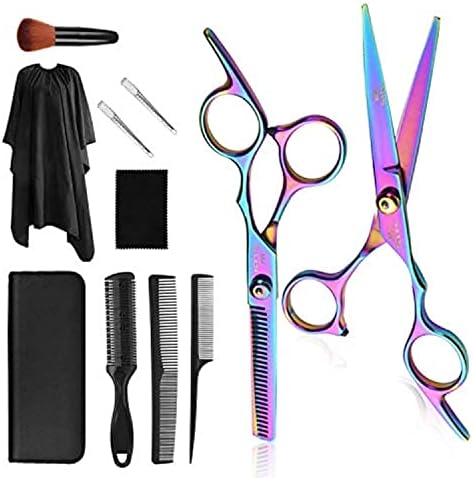 Hair Cutting Scissors Kits, 11Pcs Professional Haircut Scissors Kit with Comb, Clips, Cape, New Craftsmanship Stainless Steel Hairdressing Thinning Shears Set for Barber, Salon, Home (multicolour01)