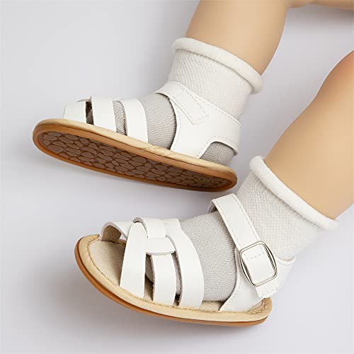 Image of Meckior Baby Toddler Infant Girls PU Leather Soft Open Toe Summer Sandals Flower Princess Flat Shoes