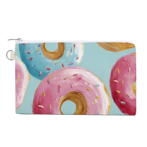 Colorful Doughnuts Fashion Coin Purse Change Makeup Bag Canvas Pouch 7.4 × 4.6 Inches