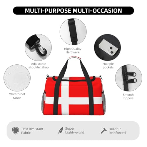 Denmark Danish Flag Travel Duffel Bag Lightweight Waterproof Carry On Tote Bag Foldable Weekender Overnight Bags Sport Gym Bag For Women Men4