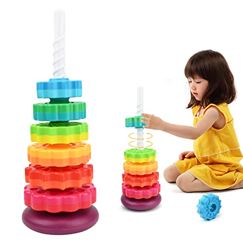 Bekecidi Jouets Empilables pour Enfants, Jouet Rotatif Arc-en-Ciel pour Jeunes Enfants Tourne Disque Bicolore pour Enfants Cultiver la Capacité Pratique, Reconnaissance des Couleurs