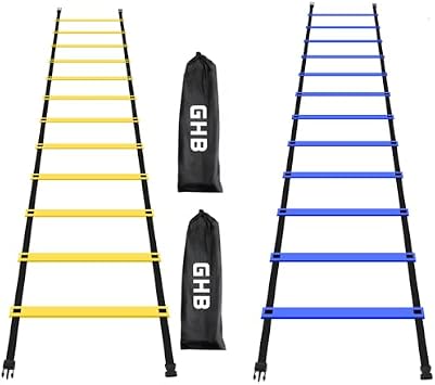 GHB Pro Agility Ladder 2 Pack Agility Training Ladder Speed 12 Rung 20ft with Carrying Bag Yellow and Blue