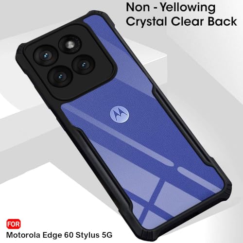 Image of TheGiftKart ShockProof Crystal Clear Back Cover Case for Motorola Moto Edge 60 Stylus 5G | 360 Degree Protection | Protective Design | Transparent Case for Moto Edge 60 Stylus (PC & TPU, Black Bumper) | ShockProof