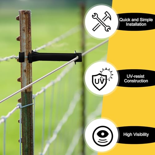 Image of Pangda 45 Pcs 5 inch Snap Type Insulator Electric Fence T Post Insulators Extended Snug Fitting T Post Electric Fence Wire Clips for Agricultural and Ranchers (Black)