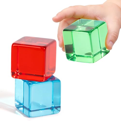 Image of Woodtoe Large Building Blocks for Toddlers, Montessori Stacking Toys for 1 2 3 4 Year Old Baby Boys Girls, No Choking Hazard, Big Acrylic Gem Cubes Rainbow Blocks, STEM Sensory Toy Gifts for Kids 1-3