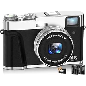 Digitalkamera, NEZINI 4K 48MP UHD Autofokus Fotokamera mit 32GB Karte, 16x Zoom Fotoapparat mit drehbarem Armaturenbrett und Sucher, Kompaktkamera für Teenager Anfänger Erwachsene.