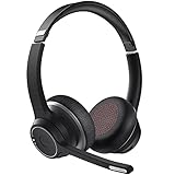 Bluetooth Headset with Dual Microphone, Headsets with CVC8.0 Noise Cancelling Mic, Mute Function, Bluetooth 5.0 55ft Range, Soft Earmuff, Wireless Headphones for PC Office Call Center Class Skype