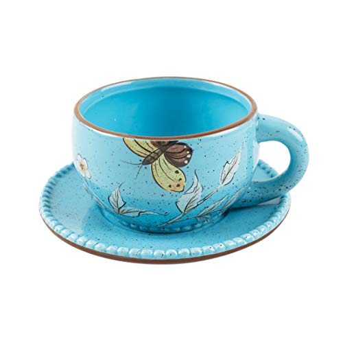 Chumbak Flora Butterfly Cup & Saucer- Blue