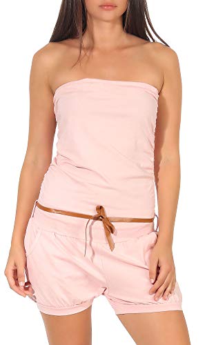 Malito Corto Jumpsuit con Cinturón Body Catsuit Playsuit Casual 8964 Mujer Talla Única (Rosa)