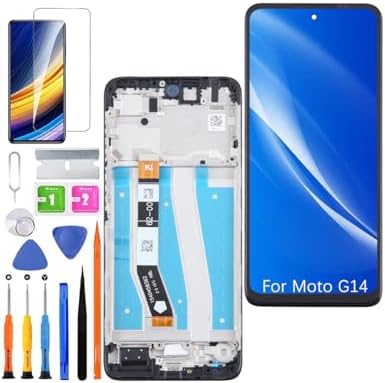 Replacement Original Display for Motorola Moto G14 LCD Screen, XT2343 Display Screen Touch Digitizer Assembly Repair Parts Kit (Black with Frame)