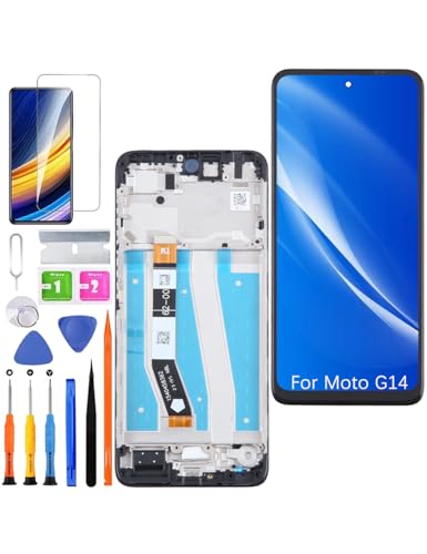 HLYGZX Pantalla de repuesto para Motorola Moto G14 LCD, XT2343, pantalla táctil, digitalizador, kit de piezas de reparación (negro con marco)