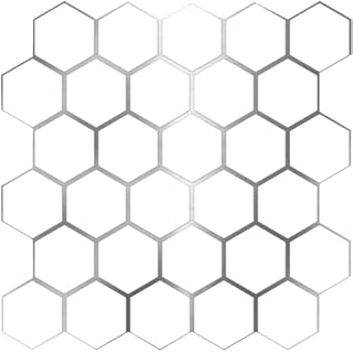 Main Street 24-Pack of 8 x 8" Wallpaper Tiles in White Silver Hexagon Design for Kitchen Backsplash. Peel and Stick Renter Friendly Backsplash. Self Stick Paper Wall Tiles for Your Home