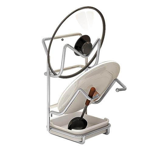 304 Stainless Steel Pot Lid Holder, No Drill Wall Mounted/Desktop Stand Pan Lid Organizer and Spoon Rest, Kitchen/Cabinet/Stove Storage Rack for Pot Lids, Cooking Spatulas, Cutting Boards (2 layers)