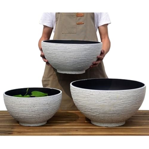 睡蓮鉢 大型 JQEJDKE 睡蓮鉢 大型 屋外飼育 メダカ プラスチック製の模造石 軽量 れにくい 頑丈 水生植物に 飾り 池 水草 大型植木鉢 屋外 植物 ビオトープ 容器 (クォーツホワイト,中)