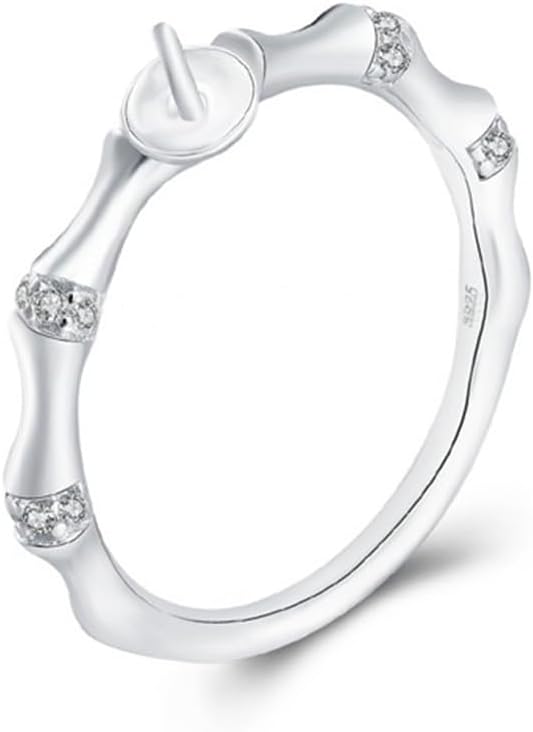 925 Sterling Silver Bamboo Joint CZ Design Rings for Pearl Jewelry Making, Design Pearl Ring Fittings/Settings/Mountings for Women