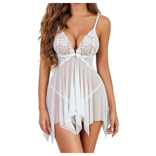 Avidlove Wedding Lingerie for Women Lace Babydoll Strap Chemise Sleepwear Honeymoon Nightwear White