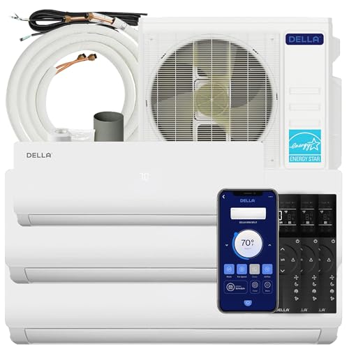 DELLA 28K BTU ODU Tri 3 Zone Multi Split Air Conditioner Heat Pump (9K 12K 12K BTU), 20 SEER2 208-230V, Cools up to 1500 Sq.Ft, Energy Efficient, Pre-Charged with 16ft Kits, Works with Alexa
