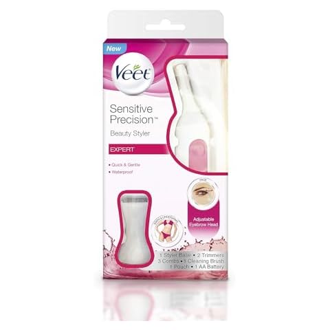 Hair Removal Electric Trimmer – Veet Expert Sensitive Precision Beauty Styler for Underarms, Eyebrows and Bikini Hair Removal with 8 Accessories and Beauty Bag, 1 Count Cover