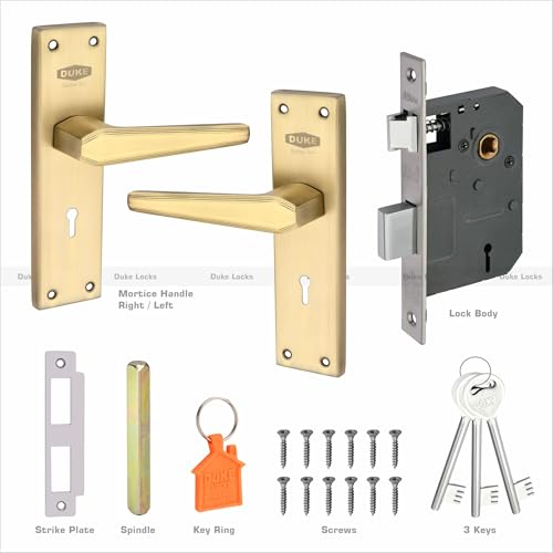 Image of DUKE Mortise Handle Set with Lock |Brass Bolt Body | Premium Handles | MH-1017 BA KY | Antique Brass |Weather-Proof |25-40mm Thickness| Easy Installation