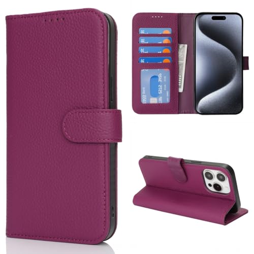 Coque iPhone 15 Pro étui portefeuille violet parfait pour le quotidien