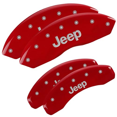 Image of MGP Caliper Covers for 2018+ Jeep Wrangler | Requires 18 inch+ Wheels and Solid Rear Rotor, Red Powder-Coated Aluminum, 4 PCS Front and Rear, JEEP Engraving