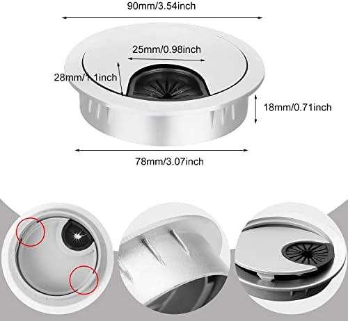 4PCS 80mm(3.15inch) Desk Cable Grommet, Plastic Desk Cable Hole Cover Computer Grommet Wire Hole Cover for Home Office