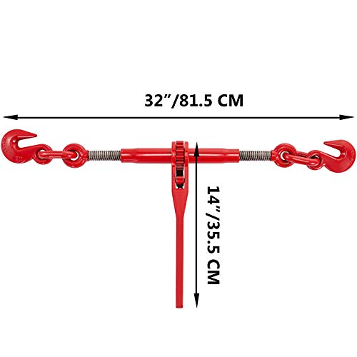VEVOR 9215LBS 3/8\ – 1/2\ Ratschenbinder, 9.215 lbs, sichere Arbeitslast, G70-Haken und einstellbare Länge, für Ketten der Güteklasse 70–80, Festzurren, Transportieren, Abschleppen, 2er-Pack, Rot