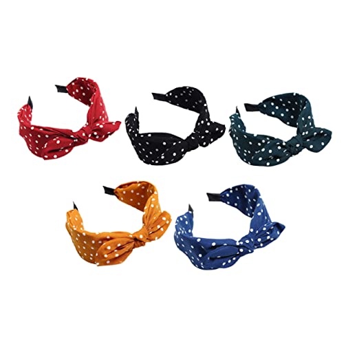 CANIGHT 5 peças diadema com laço para meninas e mulheres diadema decorativa antiderrapante com motivo de bolinhas acessórios de cabelo para festas e uso diário