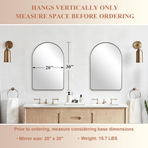Image of ANDY STAR Brushed Champagne Bronze Arched Bathroom Mirror 20x30 Inch