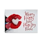 Red Mittens Heart Holiday Christmas Card - Set of 25 cards, 5'' x 7'' folded. Verse inside. Made in the USA. Blank white envelopes