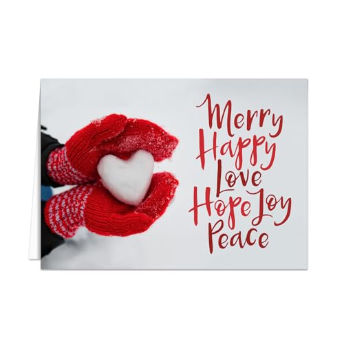 Canopy Street Red Mittens Heart Christmas Cards / 25 Winter Snow Holiday Cards With White Envelopes Pack / 5'' x 7'' Card Folded With Interior Verse/Made In The USA