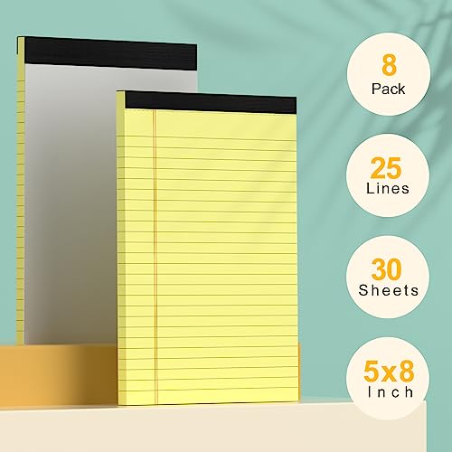8 Pack Yellow Legal Pads 5X8 Small Note Pads 240 Sheets Perforated Yellow Pads Paper Narrow Ruled Writing Pad 80Gsm Premium Thick Paper College Ruled Legal Notepads For Students, Office, Business #TOP1