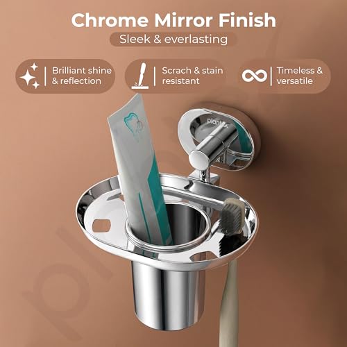 Image of Plantex J4 Stainless Steel Toothbrush Holder for Bathroom /Toothbrush Stand for Bathroom /Tumbler Holder /Bathroom Accessories (Chrome Finish) Onix