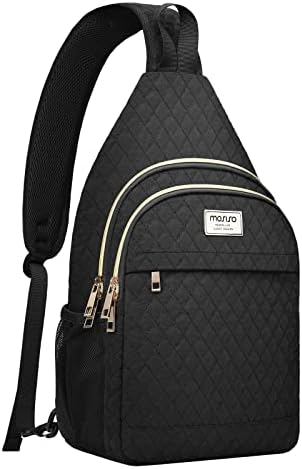 MOSISO Sling rugzak, ruitvormige gewatteerde crossbodytas met voorzakken, casual borst-, schouder-, reis-, wandel-, dagrugzak, zwart