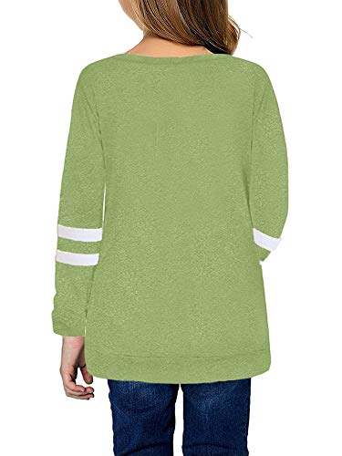 Remikstyt Girls Tunic Tops Long Sleeve Striped Crewneck Casual Button Down Shirts Green #TOP1