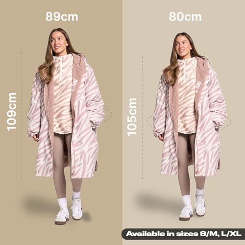 OHS Dry Robes Adult Womens Changing Robe, Mothers Day Gifts Waterproof Jacket with Hood & Pockets Rain Coat with Long Sleeve Teddy Fleece Pullover Half Zip Women for Outdoor, Leopard Print - S/M - Image 8