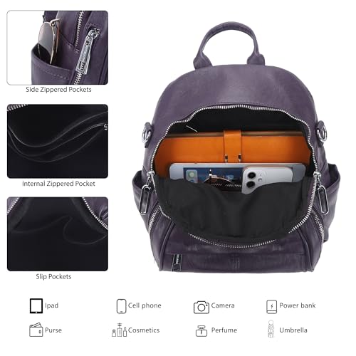 Image of Angel Kiss Small Backpack Purse for Women,Soft Vegan Leather Roomy Backpacks,Designer Ladies Shoulder Backpack Fashion Handbag with Removable Strap,Purple