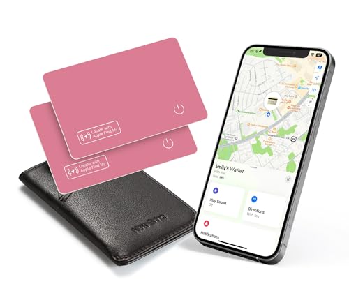 Reyke Slim Wallet Tracker Card, Rechargeable Wallet Finder Compatible with Apple Find My (iOS Only), Item Sorter for Luggage Tags, Mobile Phones, Passports, Pink