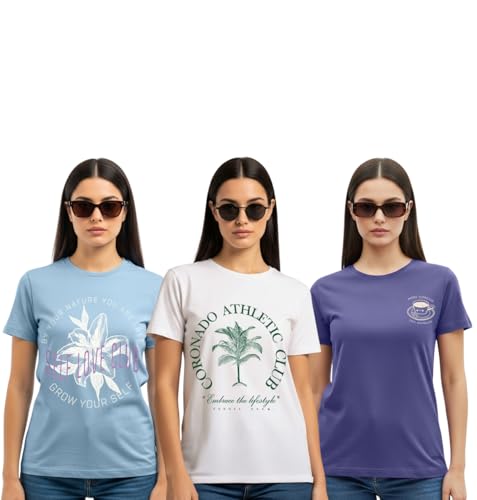 Image of Cotton Blend Regular Fit Round Neck Graphic Printed Half Sleeve T-Shirt Combo for Men (Pack of 3) (Available Sizes: S to 2XL)