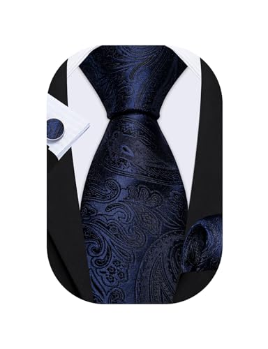 Image of Barry.Wang Paisley Tie Fashion Set Hanky Cufflinks Neckties for Men Woven Silk