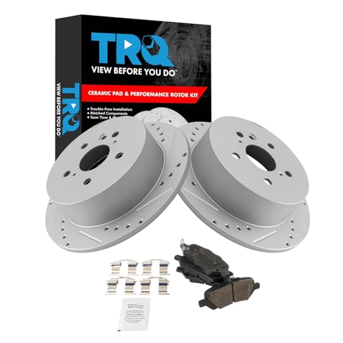 Image of TRQ Performance Rear Brake Pad and Rotor Set Ceramic Coated Drilled Slotted Rotors Compatible with 2009-2015 Toyota Venza